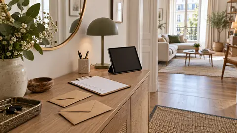 Enveloppes de clés, tablette et fiche de contrôle sur une console d’entrée