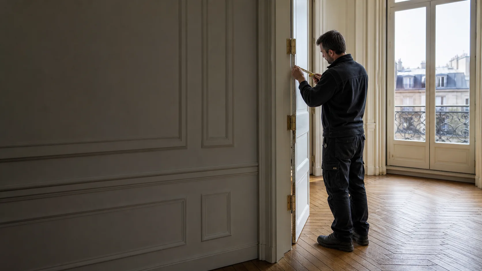 Contrôle précis d’une porte dans un appartement haussmannien à Paris