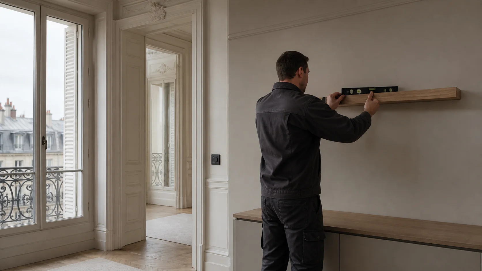 Ajustement précis d’une étagère dans un appartement parisien