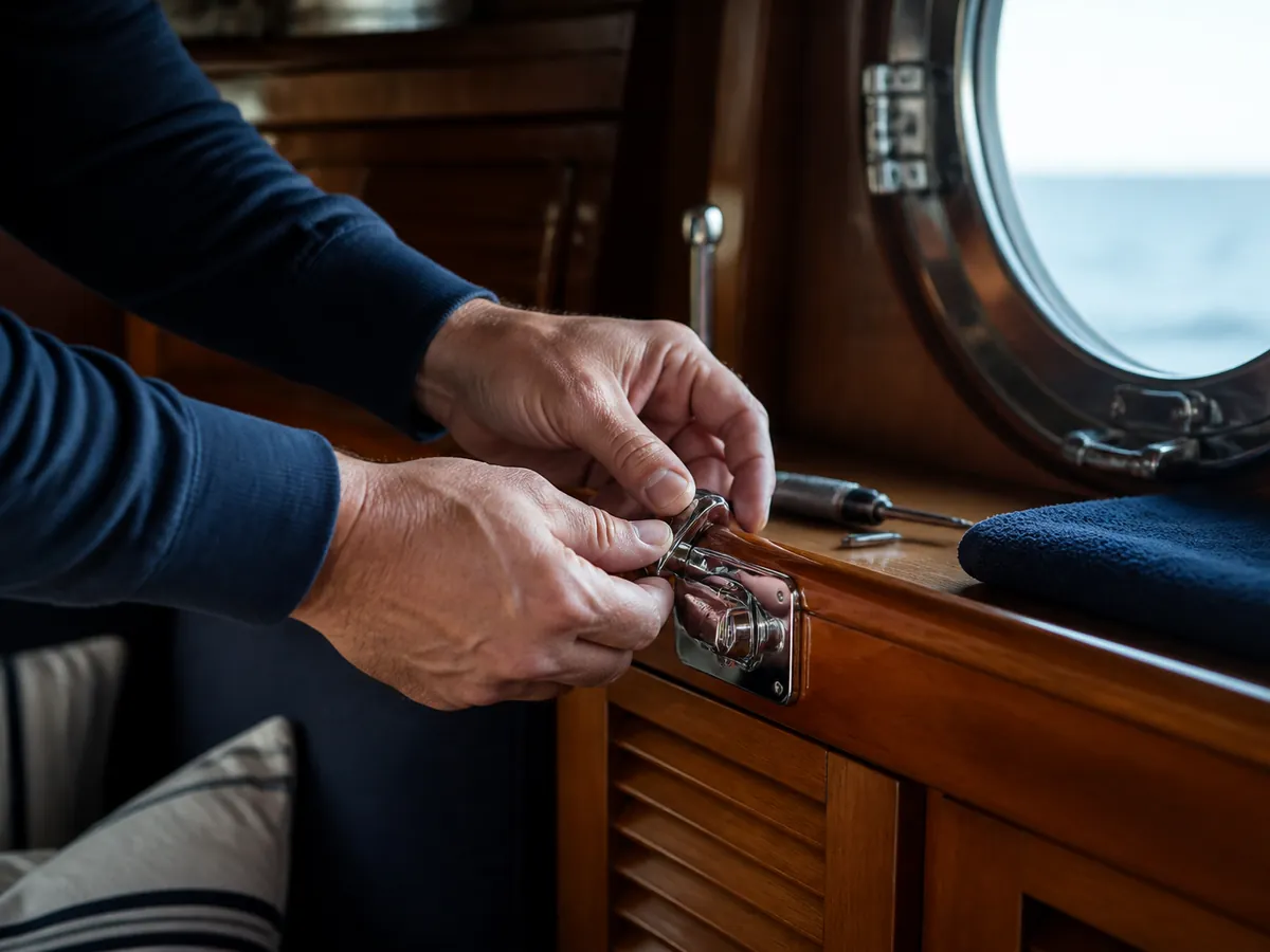 Einstellung eines Möbelverschlusses an Bord einer Yacht